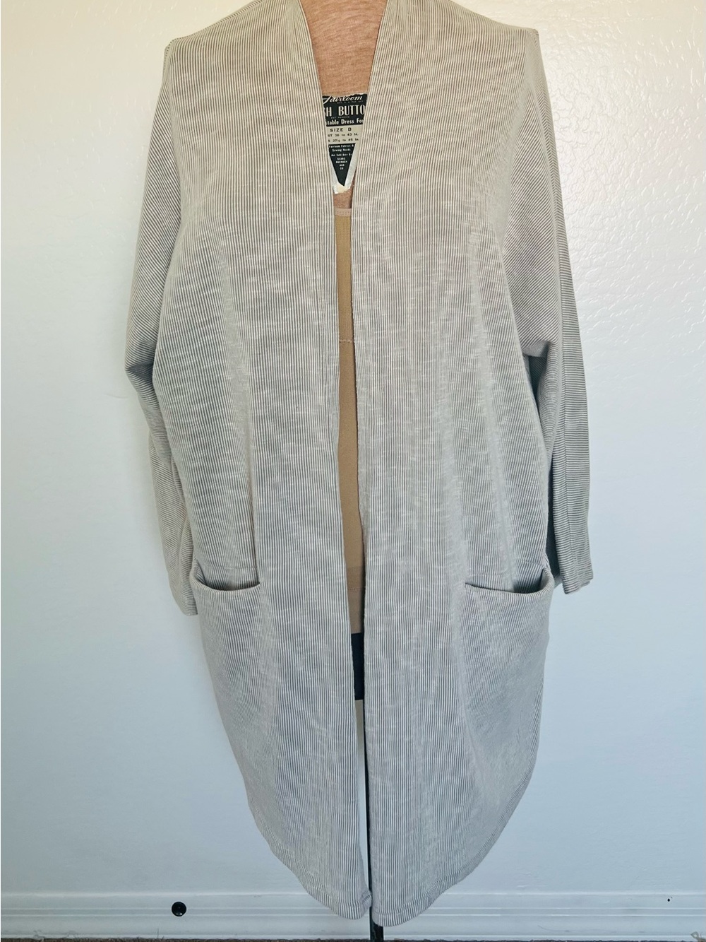 DONNI Long Open Front Cardigan OS One Size Gray Stripe Oversized Pocket Duster